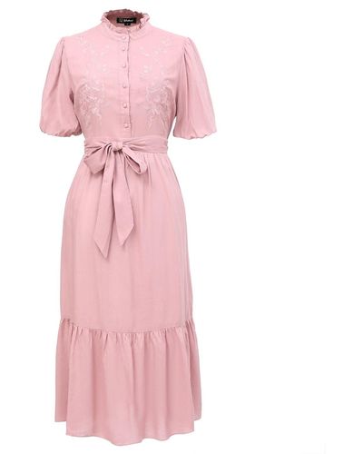 Smart and Joy Tea Dress With Tiered Ruffles - Pink
