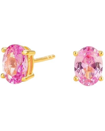 Juvetti Ova Gold Earrings Set With Pink Sapphire