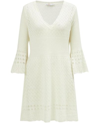 Peraluna Yoho Openwork V-neck Knit Mini Dress In Ecru - White