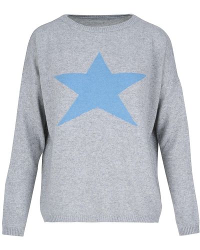 At Last Cashmere Mix Jumper In With Sky Blue Star