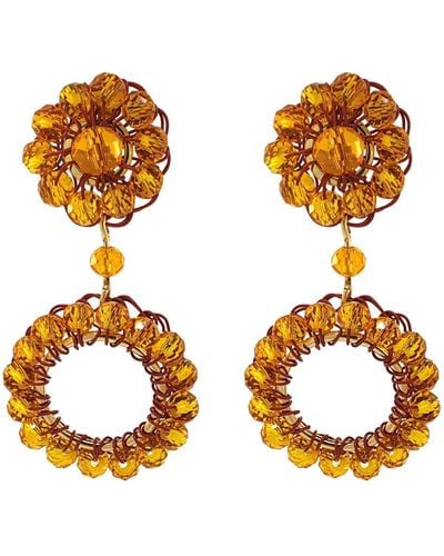 Lavish by Tricia Milaneze Neutrals / Amber Orange Leah Mini Handmade Crochet Earrings - Metallic