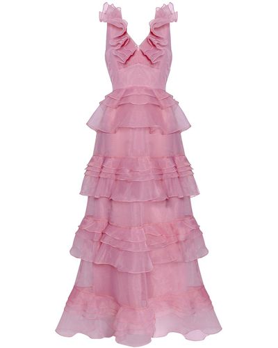 True Decadence Light Mauve Organza Tiered Maxi Dress - Pink