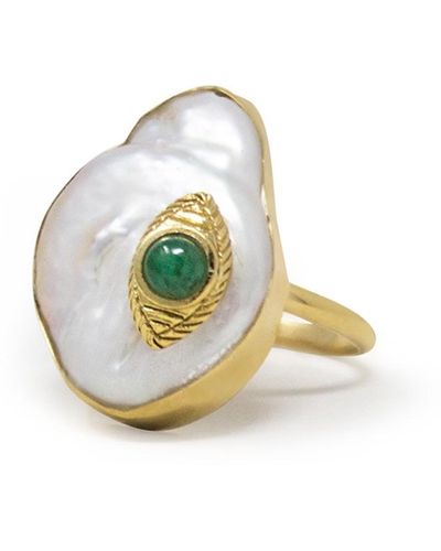 Vintouch Italy The Eye Gold-plated Emerald & Pearl Ring - Green