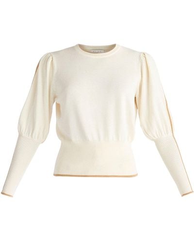 Paisie Neutrals Contrast Color Edge Knitted Top In Cream - White