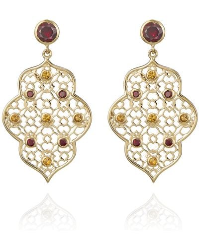 Augustine Jewels Gold Filigree Earrings In Garnet & Citrine - Metallic