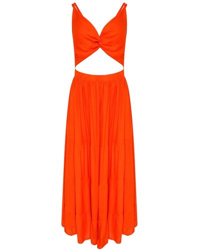 LAtelier London Gaia Midi Dress With Front Cut Out - Orange