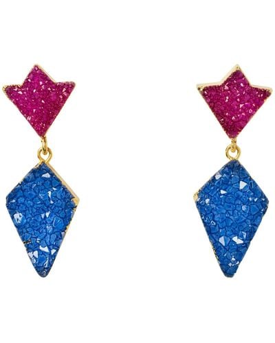 YAA YAA LONDON Princess Berry Blue Druzy Gold Earrings