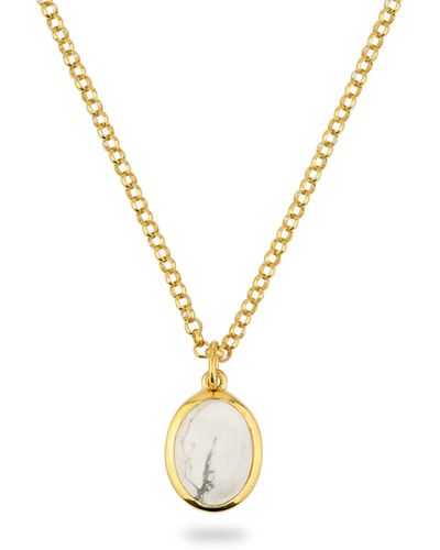 Phira London Jamestown White Howlite Oval Stone Necklace & Pendant - Metallic