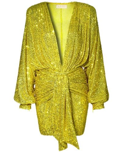 AGGI Kaia Bright Lime Mini Sequin Dress - Yellow