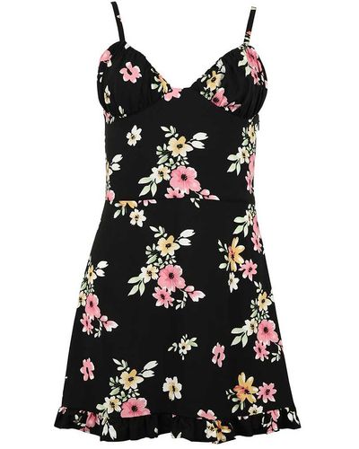 blonde gone rogue Flower Power Mini Dress, Upcycled Viscose, In Flower Print - Black