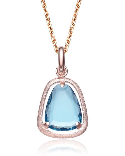 Genevive Jewelry Gv C.z. Sterling Silver Rose Gold Plated Blue Topaz Drop Pendant
