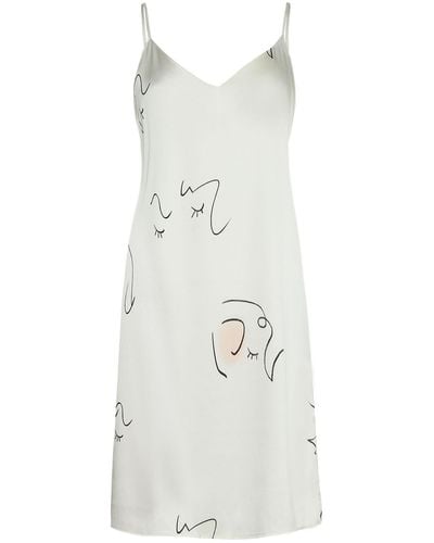 NOT JUST PAJAMA The Dream Slip Dress Art Printed Silk Dress - White