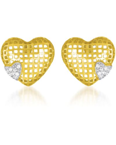 Genevive Jewelry Cubic Zirconia Sterling Silver Gold Plated Heart Shape Lace Earrings - Yellow