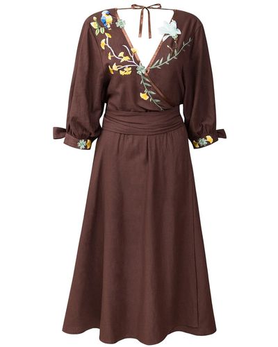 LA FEMME MIMI Romantic Dress With Embroidery - Brown