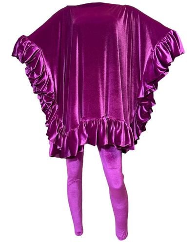 Julia Clancey Plum Mini Ruffle Dress & leggings Set - Purple