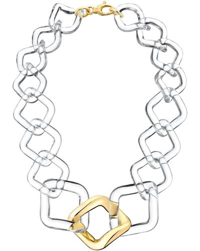 Gold & Honey Clear And Oversized Twisted Link Necklace - Metallic