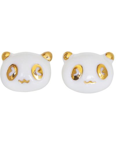 POPORCELAIN Porcelain Lucky Panda Stud Earrings - Metallic