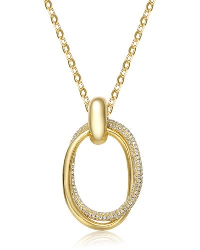 Genevive Jewelry Rachel Glauber Stunning Gold Plated With Cubic Zirconia Double Entwined Oval Eternity Circle Pendant Necklace - Metallic