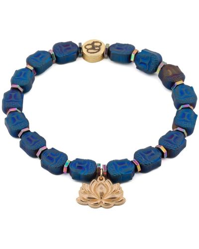 Ebru Jewelry Solid Gold Lotus Flower Blue Hematite Stone Buddha Bracelet