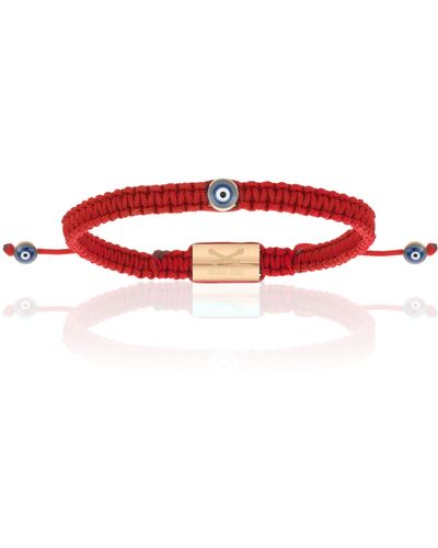 Double Bone Bracelets Pink Gold Mini Evil Eye With Red Polyester Bracelet