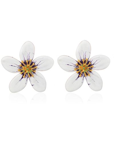 Milou Jewelry Periwinkle Flower Earrings - White