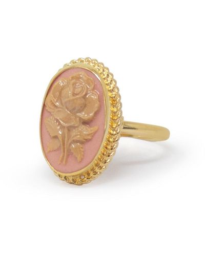 Vintouch Italy Gold-plated Pink Flower Cameo Ring - Natural