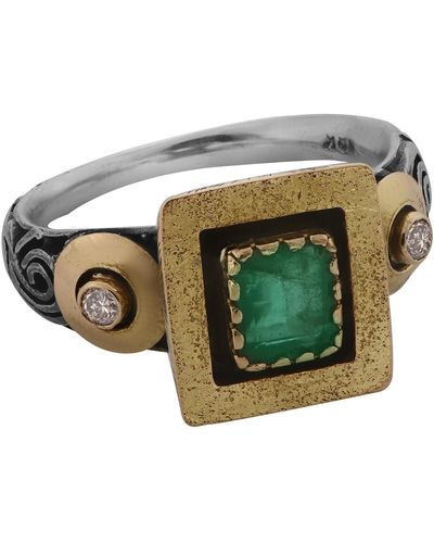 Emma Chapman Jewels Bethany Square Emerald Diamond Ring - Green