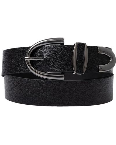 BeltBe Arch Onyx Metal Buckle Leather Belt - Black
