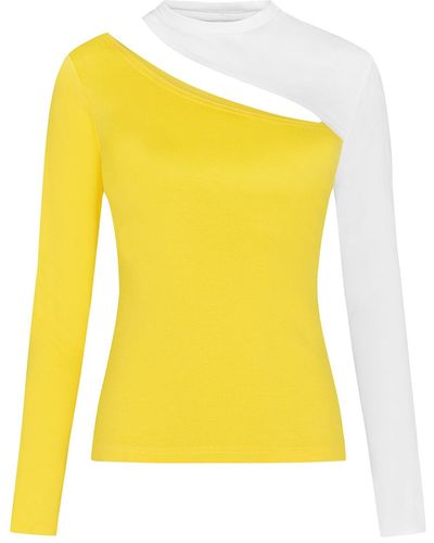 blonde gone rogue Vanity Slit Jersey Top In Yellow And Off-white