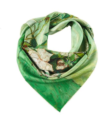 Soft Strokes Silk Pure Silk Scarf Oil Painting Roses By Vincent Van Gogh - Green