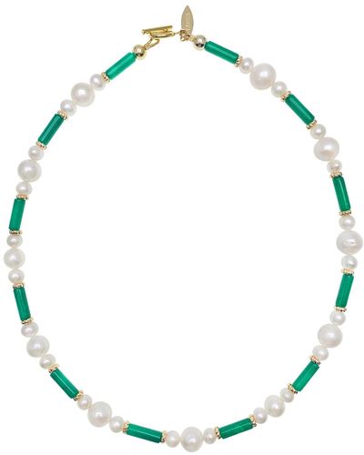 Farra Tube Shaped Green Jade With Freshwater Pearls Necklace