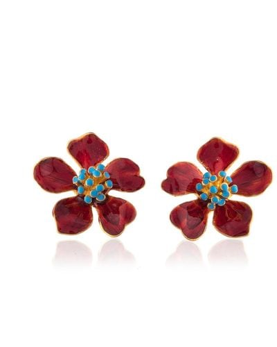 Milou Jewelry Cherry Blossom Flower Earrings - Red