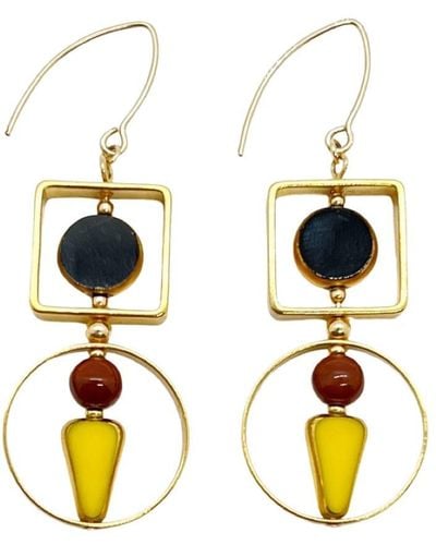 Aracheli Studio Black & Yellow Art Deco Earrings - Metallic