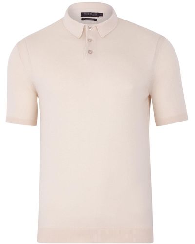 Paul James Knitwear Neutrals S Ultra Fine Cotton Earl Short Sleeve Polo Shirt - Natural
