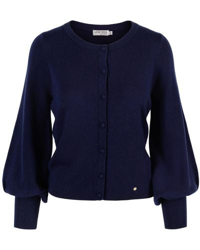 tirillm "ava" Merino Wool Cardigan With Balloon Sleeves -navy - Blue