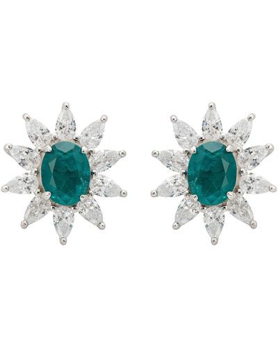 LÁTELITA London Daisy Gemstone Stud Earrings Emerald Silver - Green