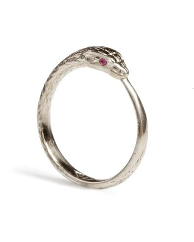 Rachel Entwistle Ouroboros Snake Ring Silver With Rubies - Metallic