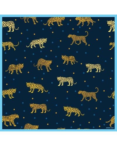 Jessie Zhao New York Silk Bandana Of Leopards & Tigers - Blue