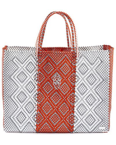 Lolas Bag Silver Orange Book Tote Bag With Clutch - Red
