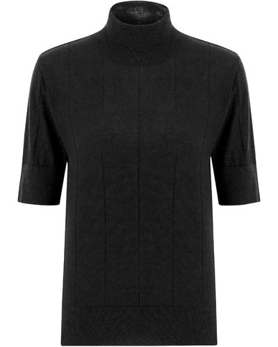 Peraluna High Neck Short Sleeve Knitwear Fine Blouse - Black