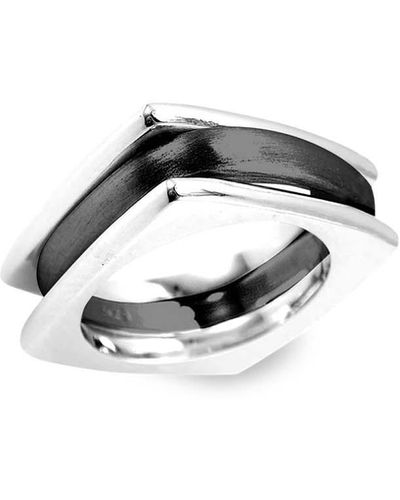 SALLY SKOUFIS Shadow Ring With Brushed Premium Black Rhodium In Sterling Silver