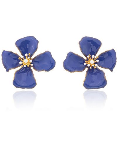 Milou Jewelry Very Peri Hibiscus Flower Earrings - Multicolour