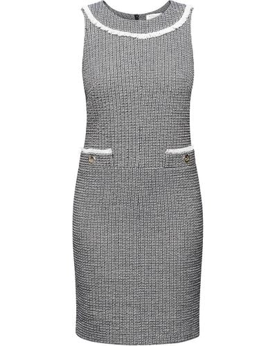 Rumour London Emilia Checked Cotton Tweed Dress With Fringed Neckline Detail - Gray