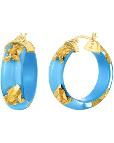 Gold & Honey 24k Gold Leaf huggie Hoop Earrings In Turquoise - Blue