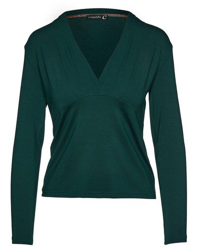 Conquista Long Sleeve Faux Wrap Top In Stretch Jersey Sustainable Fabric - Green