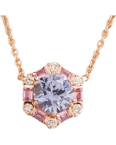 Juvetti Melba Rose Gold Necklace Ceylon Blue Sapphire, Pink Sapphire, Diamond