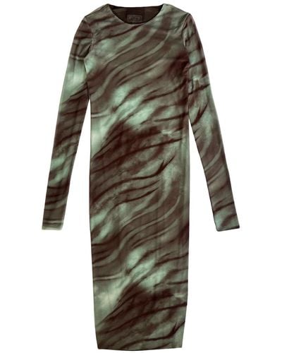 L2R THE LABEL Reversible Print Mesh Dress In Brown & Green