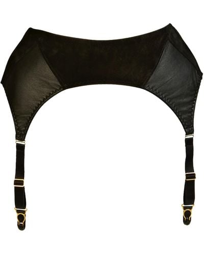 Something Wicked Ava Leather & Suede Suspender Garter Belt - Black