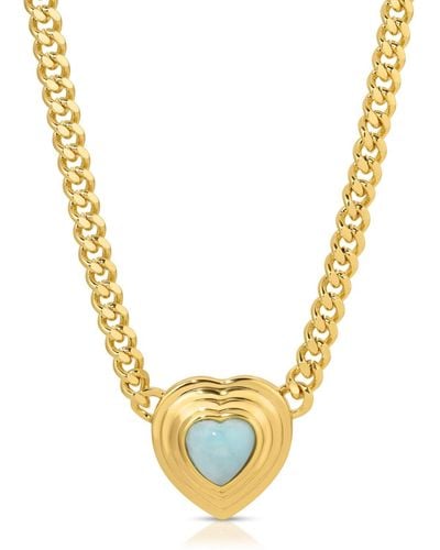 Glamrocks Jewelry Heart Of Stone Curb Link Necklace- Larimar - Metallic