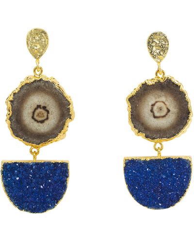 YAA YAA LONDON Navy Blue Gray Gemstone Gold Statement Earrings